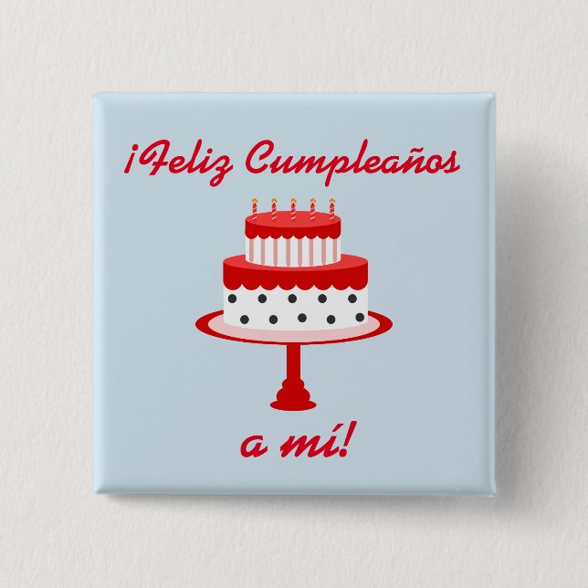 Badge Carré 5 Cm Bouton espagnol "Feliz cumpleaños" "Joyeux anniver (Devant)