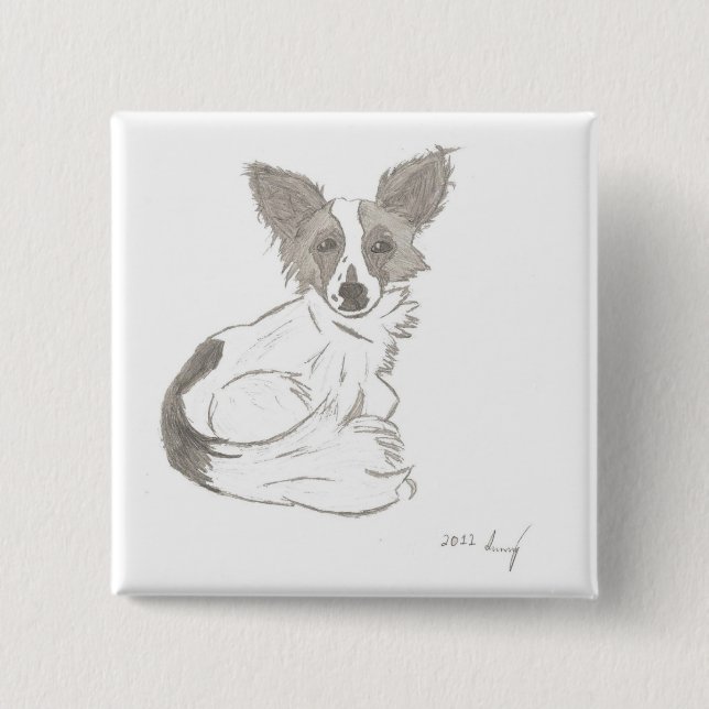 Badge Carré 5 Cm Bouton Esquisse Papillon (Devant)