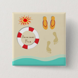 Badge Carré 5 Cm Bouton Été Fun