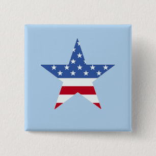 Badge Carré 5 Cm Bouton étoile patriotique