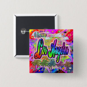 Badge Carré 5 Cm Bouton Express I LOVE Los Angeles Vista