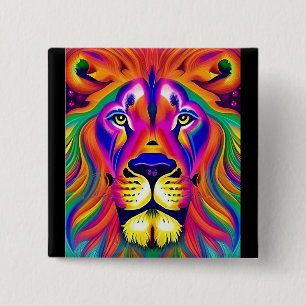 Badge Carré 5 Cm bouton face du lion