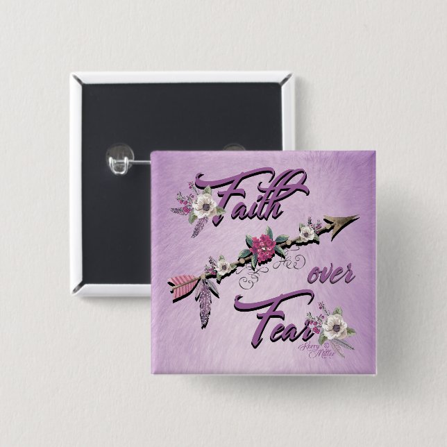Badge Carré 5 Cm Bouton Faith Over Fear (Devant & derrière)