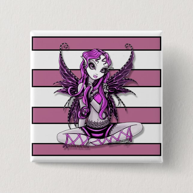 Badge Carré 5 Cm Bouton féerique de dentelle rose (Devant)