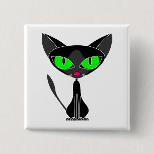 Badge Carré 5 Cm Bouton félin de fantaisie de chat noir