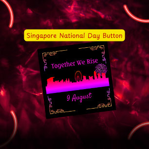 Badge Carré 5 Cm Bouton Fête nationale de Singapour Skyline