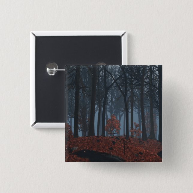 Badge Carré 5 Cm Bouton Feuille d'hiver (Devant & derrière)
