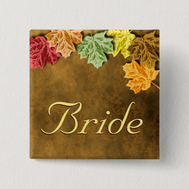 Badge Carré 5 Cm Bouton Feuilles automne (Devant)
