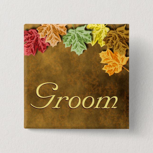 Badge Carré 5 Cm Bouton Feuilles automne (Devant)