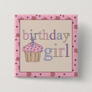 Badge Carré 5 Cm Bouton Fille d'anniversaire