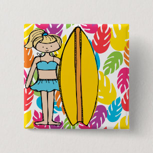 Badge Carré 5 Cm Bouton Fille Surfer blond