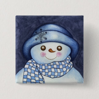 Badge Carré 5 Cm Bouton Flaky Snowman