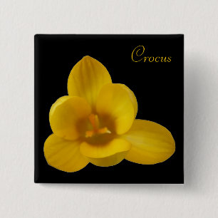 Badge Carré 5 Cm Bouton Fleur Crocus Jaune personnalisable
