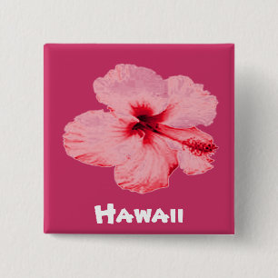 Badge Carré 5 Cm Bouton fleur de l'Hibiscus hawaïen