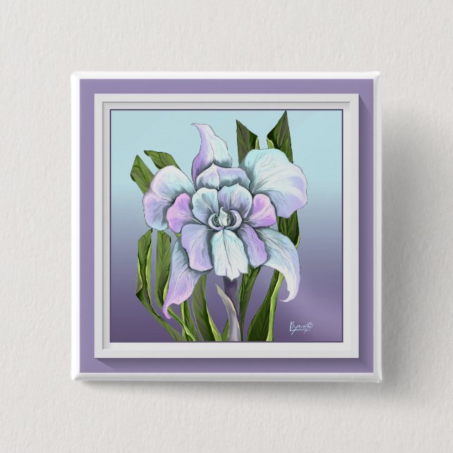 Badge Carré 5 Cm Bouton fleur Smeraldo (Devant)