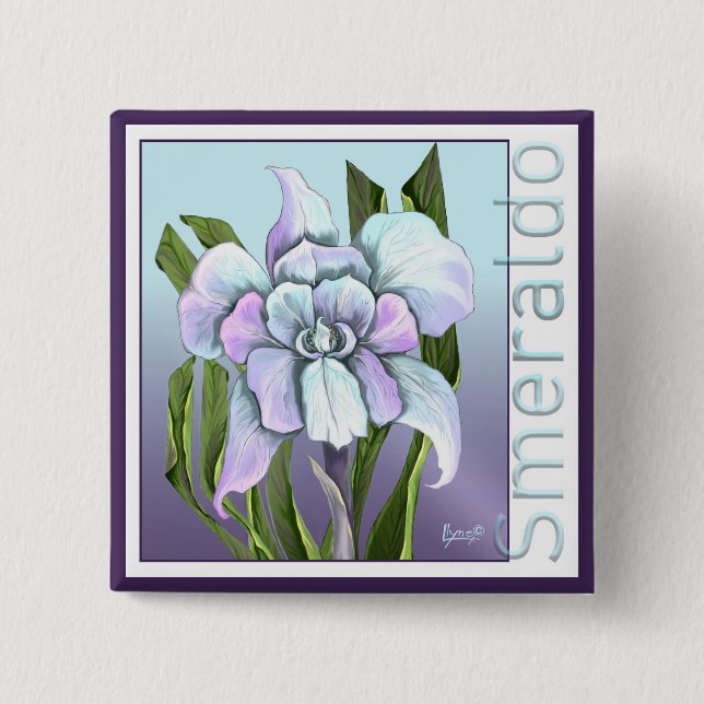Badge Carré 5 Cm Bouton fleur Smeraldo (Devant)