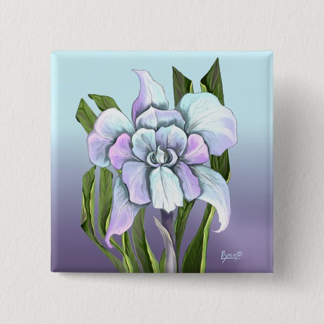 Badge Carré 5 Cm Bouton fleur Smeraldo (Devant)