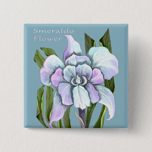 Badge Carré 5 Cm Bouton fleur Smeraldo (Devant)