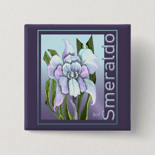 Badge Carré 5 Cm Bouton Fleur Smeraldo