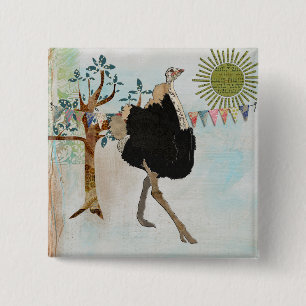 Badge Carré 5 Cm Bouton fleuri de soleil d'autruche