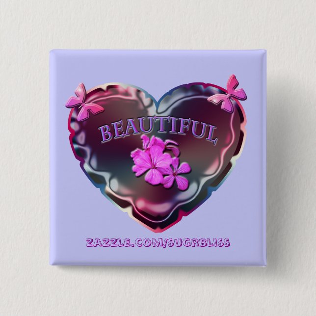 Badge Carré 5 Cm Bouton fleurissant de carré de coeur (Devant)