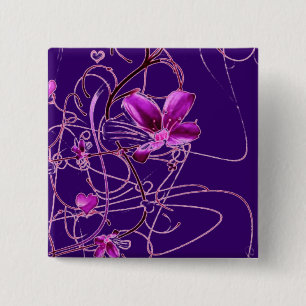 Badge Carré 5 Cm Bouton Fleurs