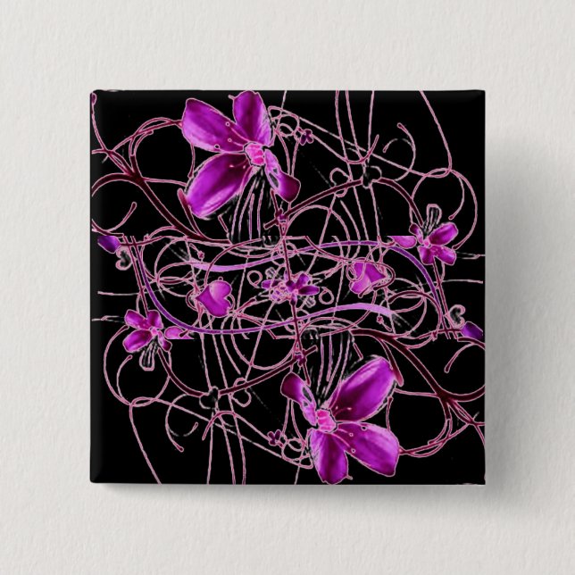 Badge Carré 5 Cm Bouton Fleurs (Devant)