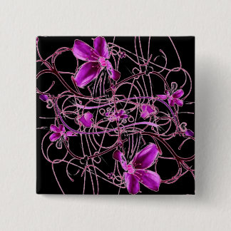Badge Carré 5 Cm Bouton Fleurs