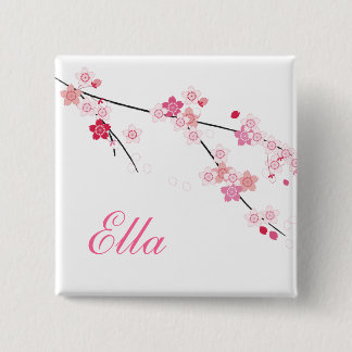 Badge Carré 5 Cm Bouton Fleurs de Cerisier Sakura avec nom personna