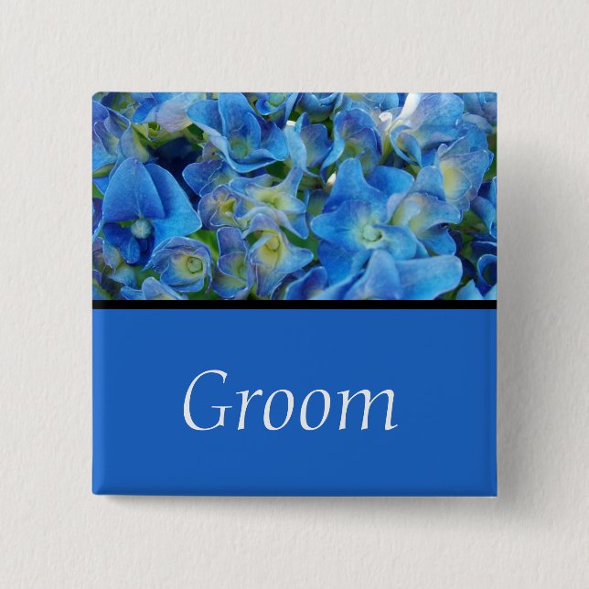 Badge Carré 5 Cm bouton fleurs d'hydrangée bleue (Devant)