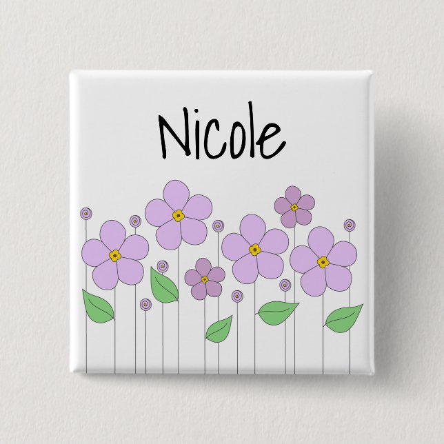 Badge Carré 5 Cm Bouton Fleurs Lilac (Devant)