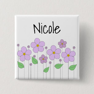 Badge Carré 5 Cm Bouton Fleurs Lilac