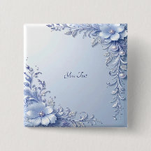 Bouton Fleurs Ornées Bleues avec Perles