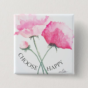 Badge Carré 5 Cm Bouton Fleurs roses