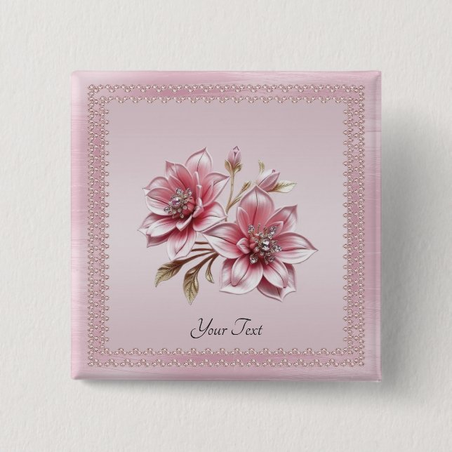 Badge Carré 5 Cm Bouton Fleurs roses modernes (Devant)
