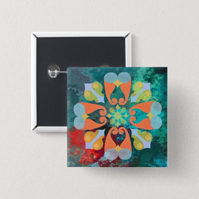 Badge Carré 5 Cm Bouton floral (Devant & derrière)