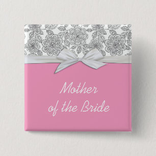 Badge Carré 5 Cm Bouton floral gris de luxe de rose de damassé