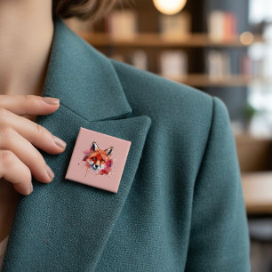 Badge Carré 5 Cm Bouton Fox
