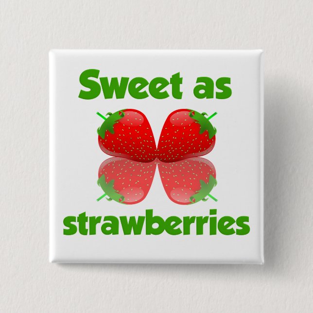 Badge Carré 5 Cm Bouton Fraises (Devant)