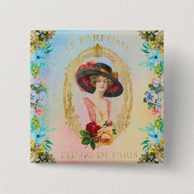 Badge Carré 5 Cm Bouton français vintage (Devant)