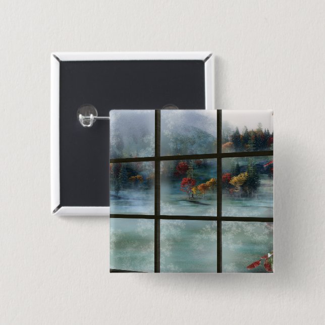 Badge Carré 5 Cm Bouton Frost Automne Cwm (Devant & derrière)