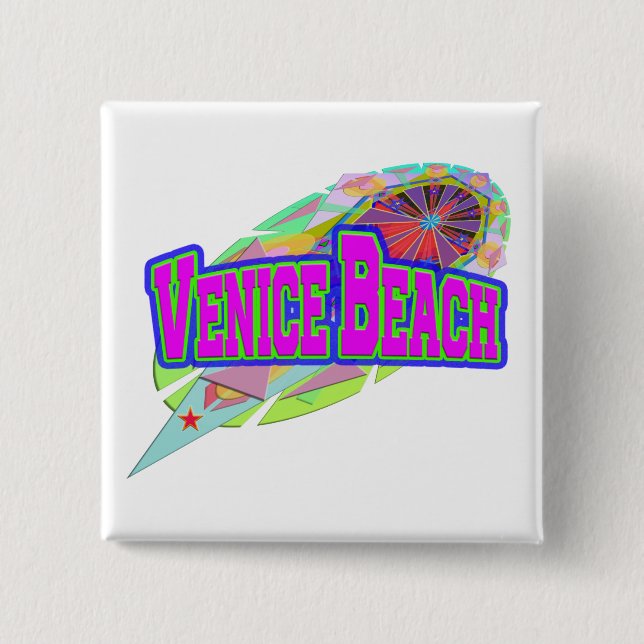 Badge Carré 5 Cm Bouton Futur "Venice Beach" (Devant)