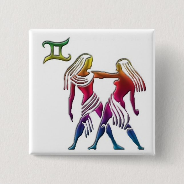 Badge Carré 5 Cm Bouton gai de Gémeaux (Devant)