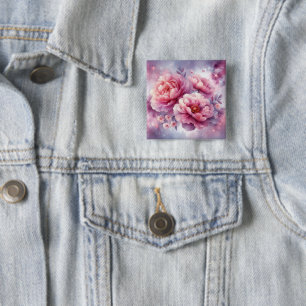 Badge Carré 5 Cm Bouton Galaxy Peony