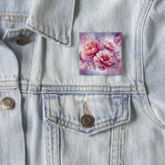 Badge Carré 5 Cm Bouton Galaxy Peony