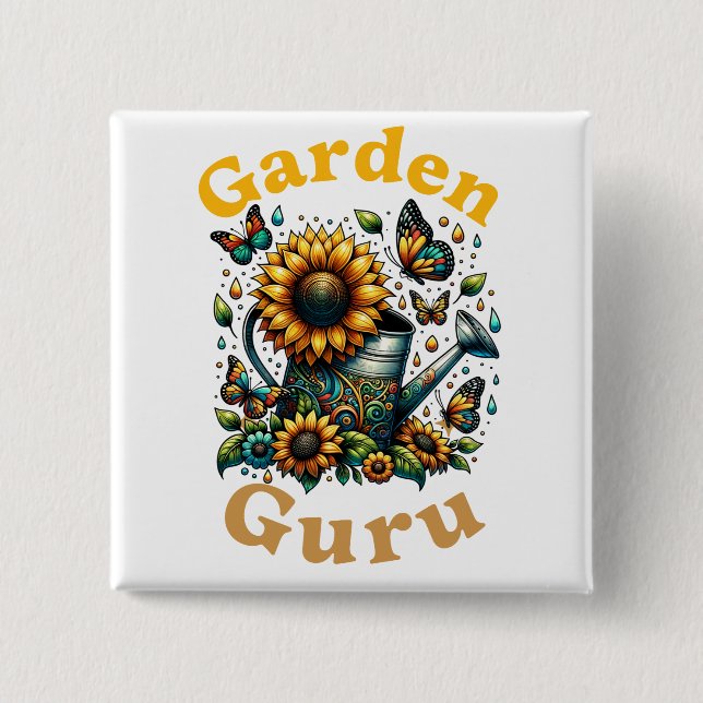 Badge Carré 5 Cm Bouton Garden Guru (Devant)