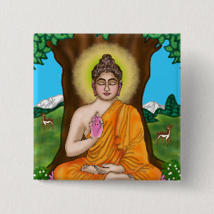 Badge Carré 5 Cm Bouton Gautam Bouddha