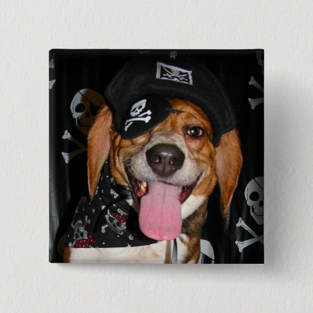 Badge Carré 5 Cm Bouton gothique de chien de pirate de beagle (Devant)