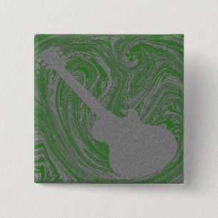 Badge Carré 5 Cm Bouton Grunge Guitare, Vert