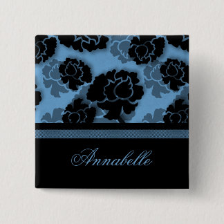 Badge Carré 5 Cm Bouton Grungy Floral Decadence, Bleu clair